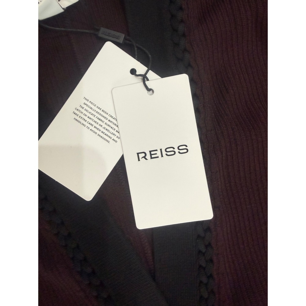 NEW REISS Alma Craft-Stitch Rib-Knit Mini Dress Burgundy Black XS NWT - Picture 8 of 10